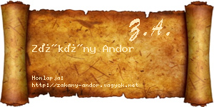 Zákány Andor névjegykártya