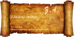 Zákány Andor névjegykártya